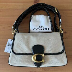Coach Soft Tabby Canvas & Leather Shoulder Bag (Salt Stone/Black) - NWT
